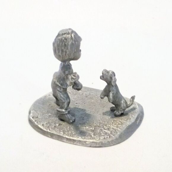 Vintage 1970's Boy and His Dog Pewter Miniature Figurine - Picture 2 of 4